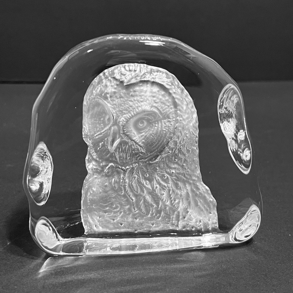 Cristal d’Arques 24% Genuine Lead Crystal Owl Paperweight Block Figurine France
